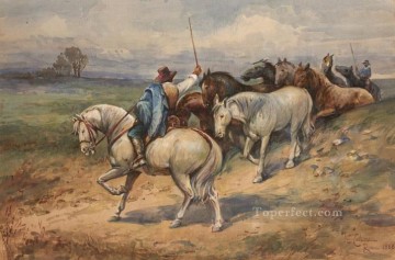 Enrico Coleman Painting - Rounding Up Horses in Italy Enrico Coleman genre